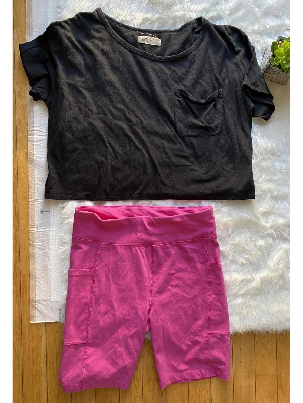 J.Crew Pink Active Shorts & Hollister Black Crop Top Set Bundle